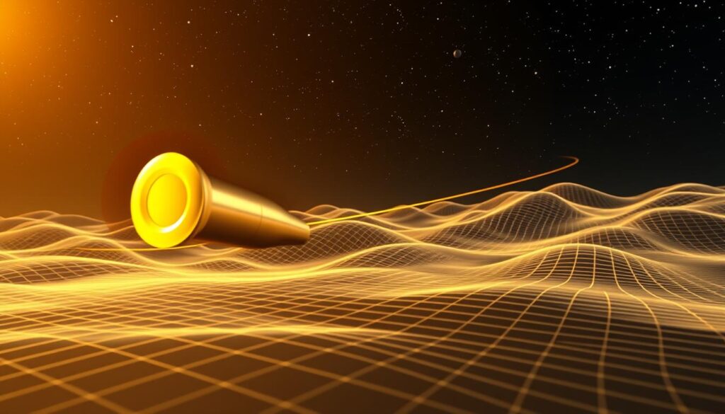 A close-up view of a mathematical simulation showcasing the trajectory of a projectile in motion. In the foreground, a detailed 3D model of a cannon shell or ballistic object hovers, its sleek metallic surface reflecting the crisp, dramatic lighting. The middle ground features a sophisticated digital wireframe landscape, with undulating hills and valleys rendered in precise geometric lines. In the background, a starry night sky provides a moody, atmospheric backdrop, the celestial bodies casting a soft, otherworldly glow over the entire scene. The overall impression is one of scientific precision, technical mastery, and the elegant visualization of complex physical phenomena through the power of mathematics and computer programming.