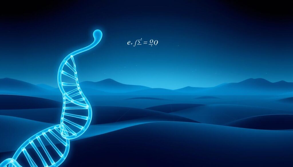 A sleek, modern illustration showcasing the key advantages of genetic algorithms in mathematical problem-solving. In the foreground, a stylized, glowing DNA helix represents the algorithm's ability to evolve optimal solutions. In the middle ground, a complex mathematical equation floats, hinting at the algorithm's versatility in tackling intricate problems. The background features a serene, minimalist landscape with subtle geometric patterns, evoking the efficiency and elegance of the genetic algorithm approach. Crisp, high-contrast lighting emphasizes the technical nature of the subject, while a cool color palette suggests the algorithm's analytical power. Rendered in a sophisticated, digital art style to match the article's academic yet accessible tone.